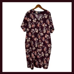 Land's End Red Floral Sheath Dress with Pockets Short Sleeve Women's 18W